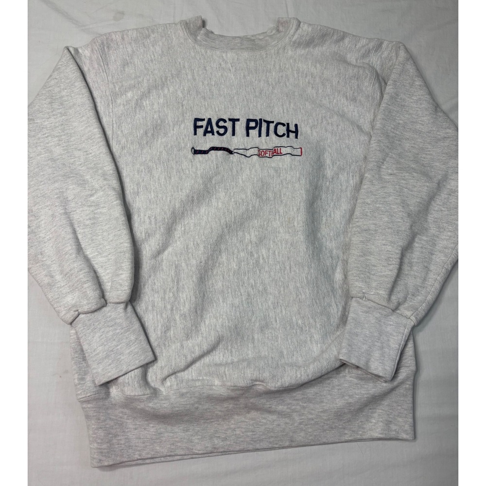 Rugged Sweats Fast Pitch Softball Crewneck Sweatshirt Gray Made in USA Vintage